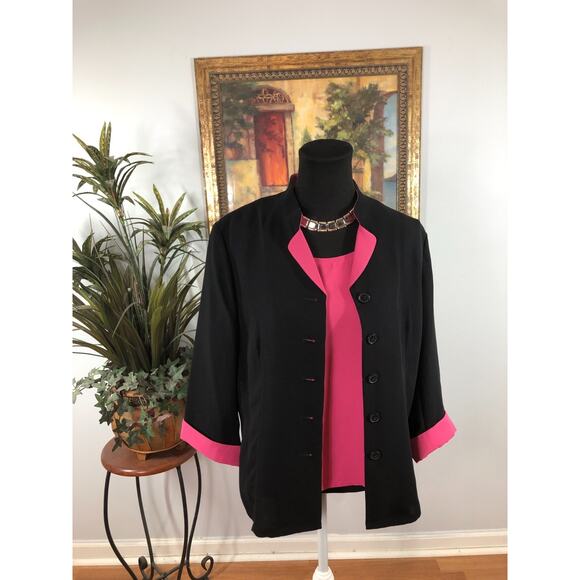 Coldwater Creek Jackets & Blazers - Cold Water Creek 2 Piece Blazer & Vest Women's Size 12 Black Magenta Barbiecore